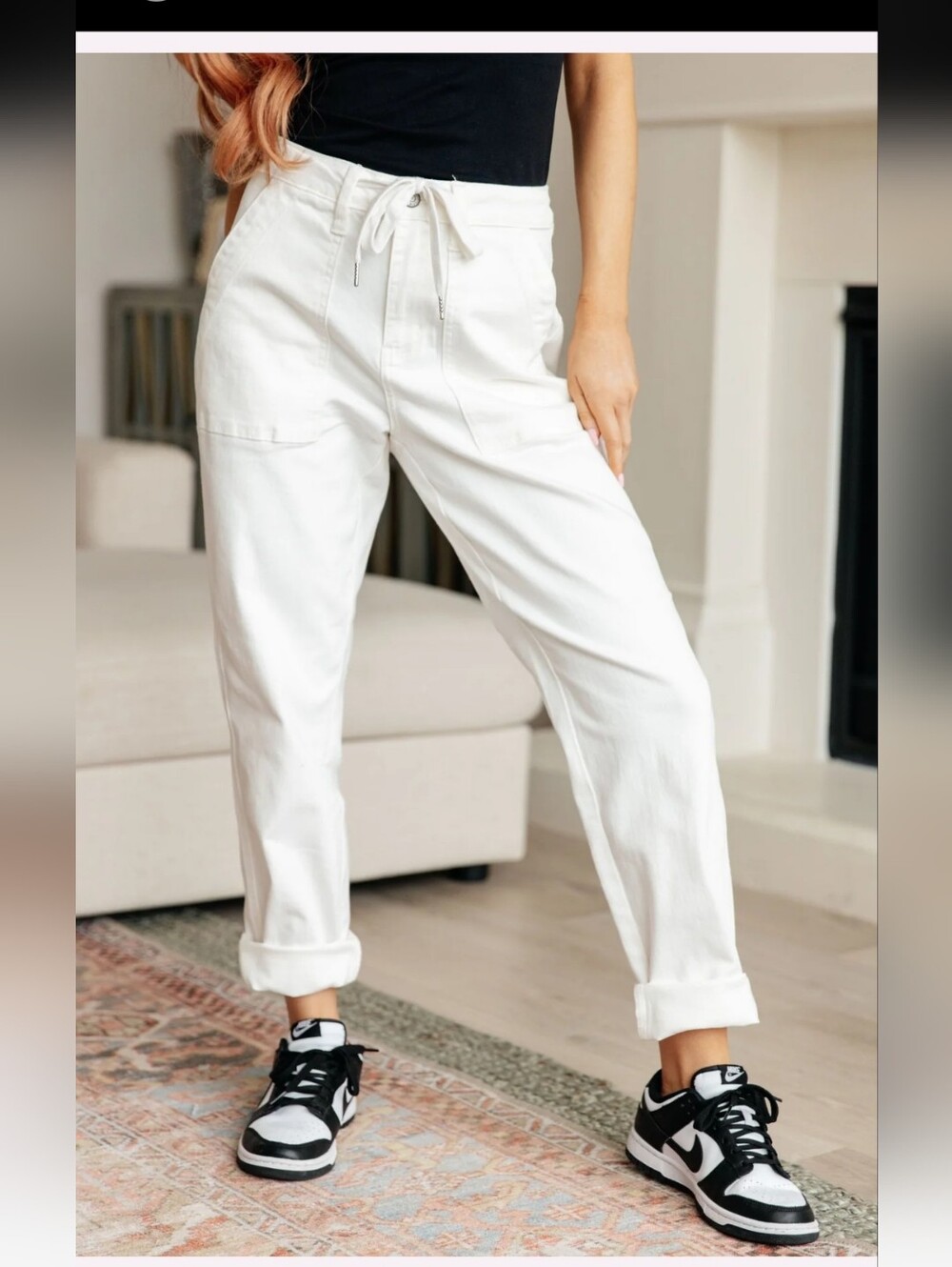 NWT Judy Blue Drawstring High Rise Jeans Size 27 White